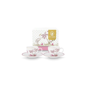 Jolie dots gold pink set van 2 espresso kop en schotels Jolie dots gold pink set van 2 espresso kop en schotels